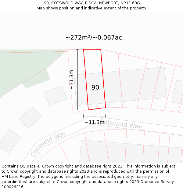 90, COTSWOLD WAY, RISCA, NEWPORT, NP11 6RG: Plot and title map