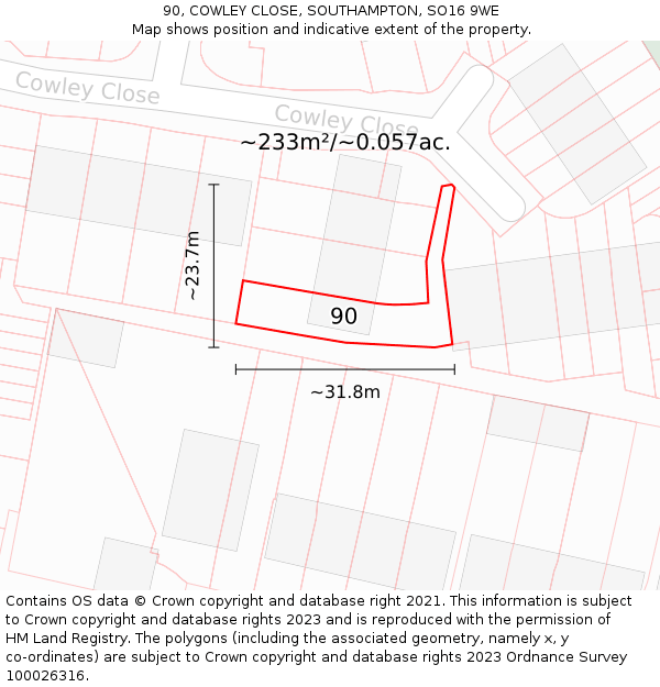 90, COWLEY CLOSE, SOUTHAMPTON, SO16 9WE: Plot and title map