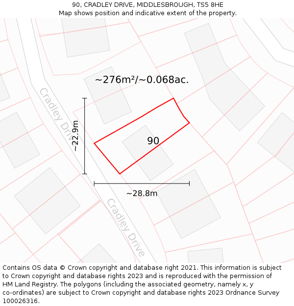 90, CRADLEY DRIVE, MIDDLESBROUGH, TS5 8HE: Plot and title map