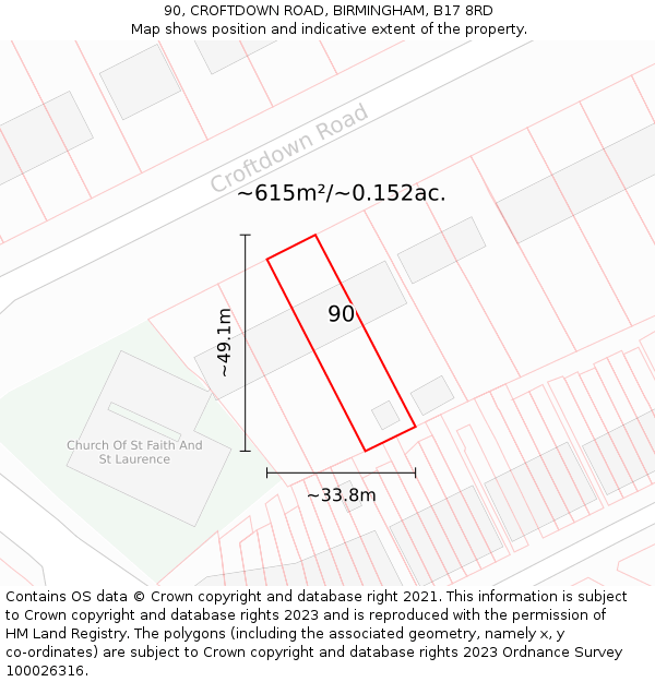 90, CROFTDOWN ROAD, BIRMINGHAM, B17 8RD: Plot and title map