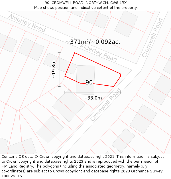 90, CROMWELL ROAD, NORTHWICH, CW8 4BX: Plot and title map
