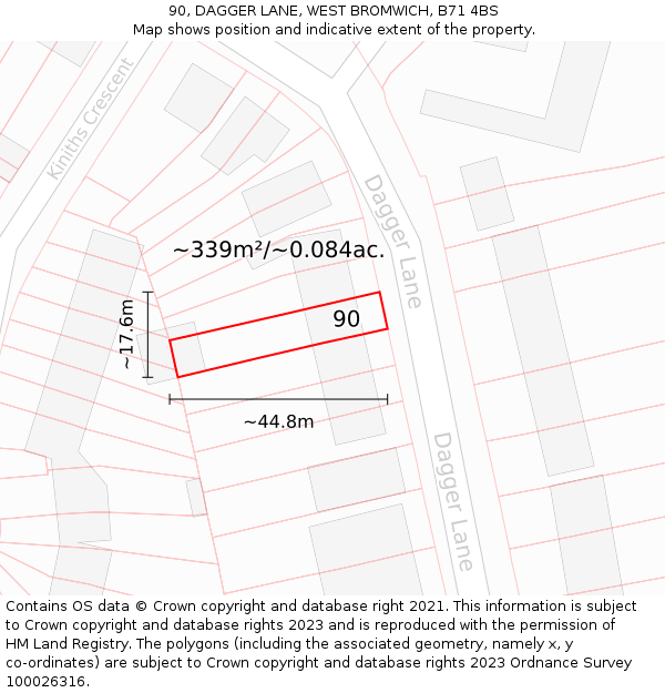 90, DAGGER LANE, WEST BROMWICH, B71 4BS: Plot and title map