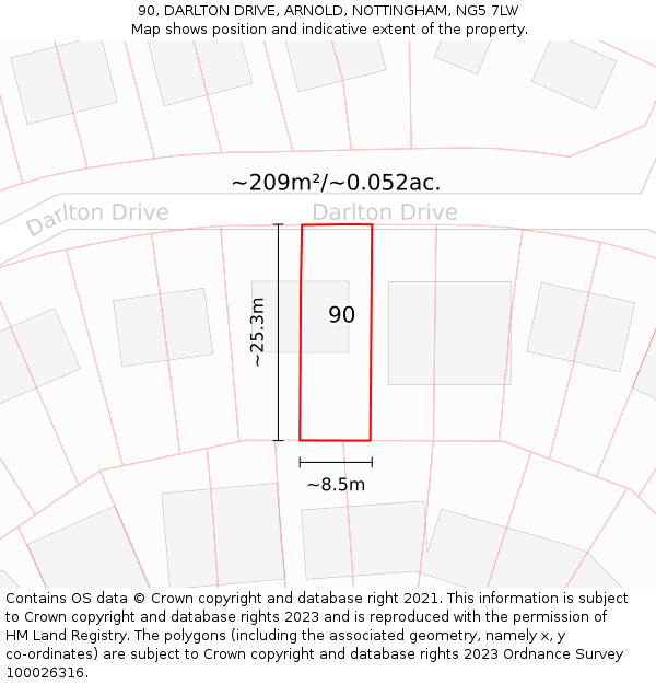 90, DARLTON DRIVE, ARNOLD, NOTTINGHAM, NG5 7LW: Plot and title map