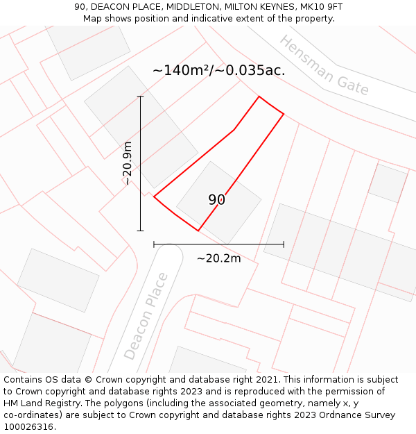 90, DEACON PLACE, MIDDLETON, MILTON KEYNES, MK10 9FT: Plot and title map