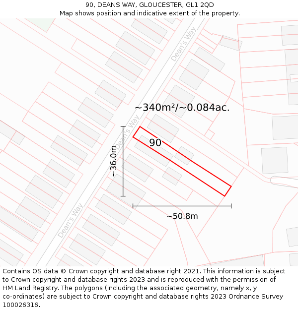 90, DEANS WAY, GLOUCESTER, GL1 2QD: Plot and title map