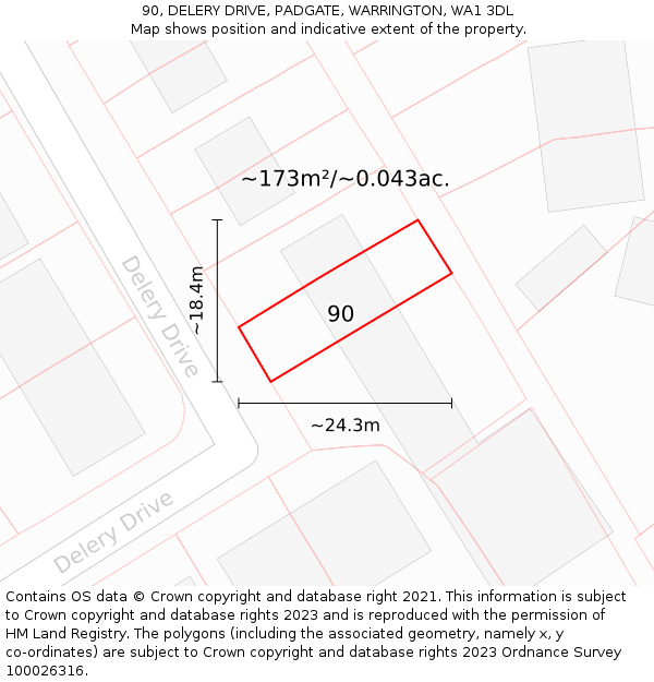 90, DELERY DRIVE, PADGATE, WARRINGTON, WA1 3DL: Plot and title map