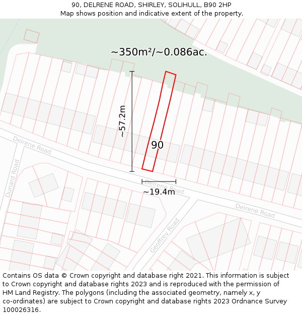 90, DELRENE ROAD, SHIRLEY, SOLIHULL, B90 2HP: Plot and title map