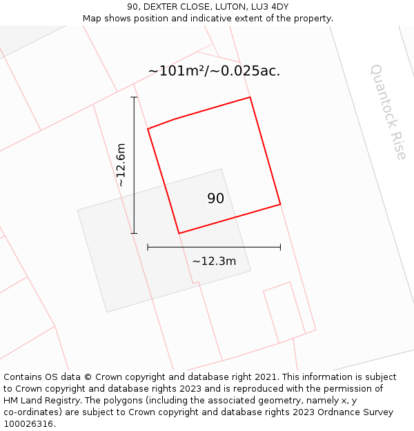 90, DEXTER CLOSE, LUTON, LU3 4DY: Plot and title map