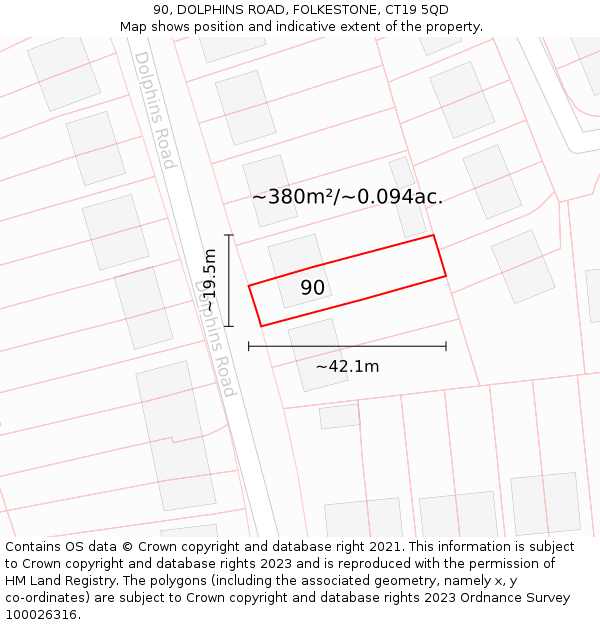 90, DOLPHINS ROAD, FOLKESTONE, CT19 5QD: Plot and title map