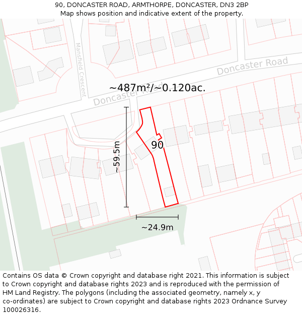 90, DONCASTER ROAD, ARMTHORPE, DONCASTER, DN3 2BP: Plot and title map