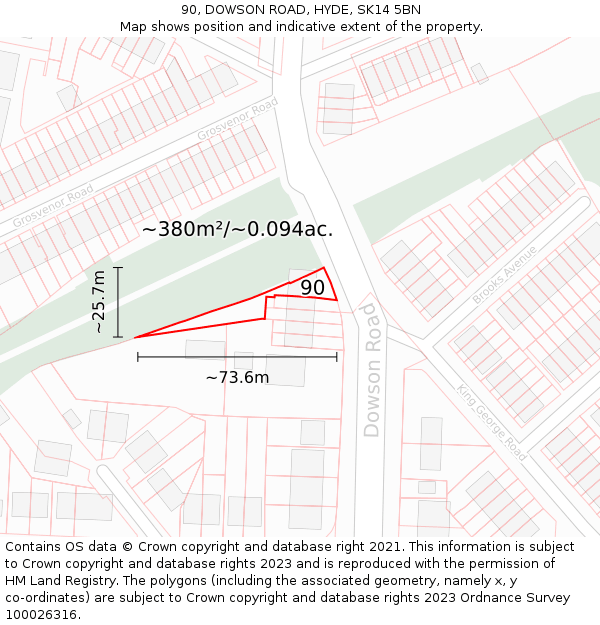 90, DOWSON ROAD, HYDE, SK14 5BN: Plot and title map