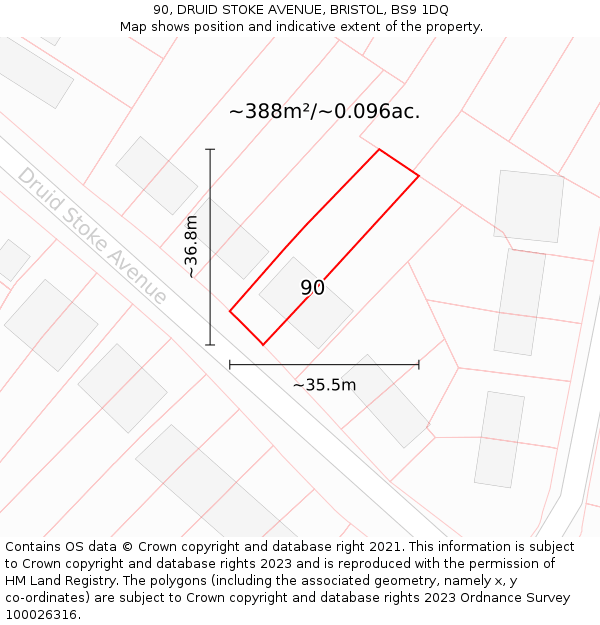 90, DRUID STOKE AVENUE, BRISTOL, BS9 1DQ: Plot and title map