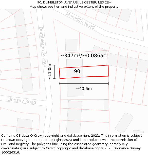 90, DUMBLETON AVENUE, LEICESTER, LE3 2EH: Plot and title map