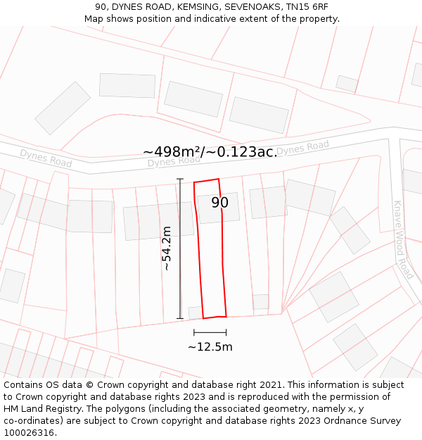 90, DYNES ROAD, KEMSING, SEVENOAKS, TN15 6RF: Plot and title map