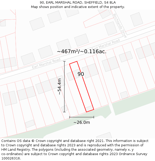 90, EARL MARSHAL ROAD, SHEFFIELD, S4 8LA: Plot and title map