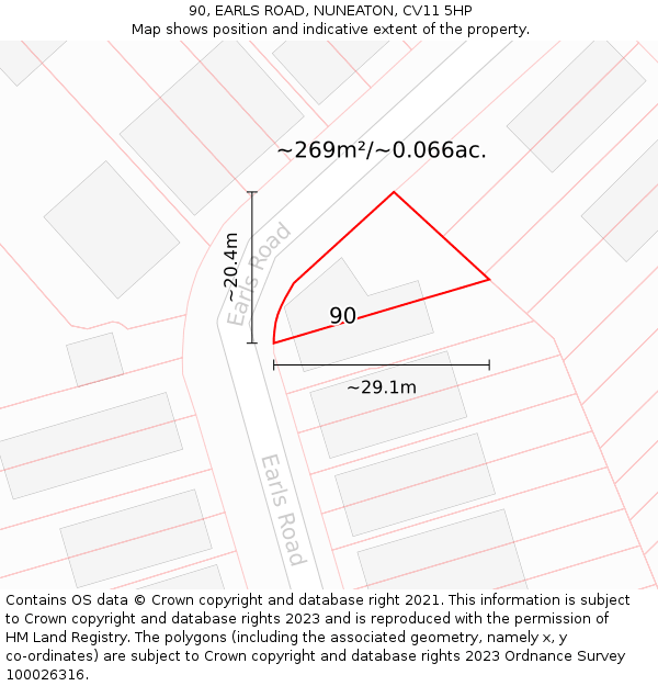 90, EARLS ROAD, NUNEATON, CV11 5HP: Plot and title map
