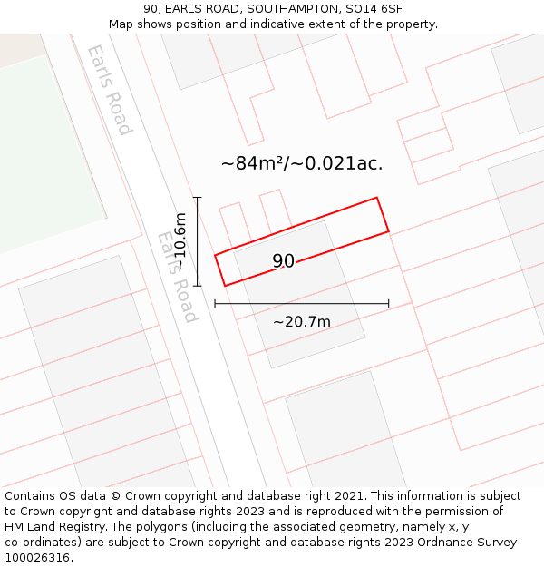 90, EARLS ROAD, SOUTHAMPTON, SO14 6SF: Plot and title map