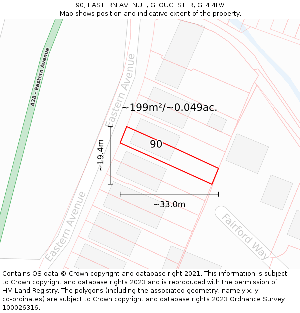 90, EASTERN AVENUE, GLOUCESTER, GL4 4LW: Plot and title map