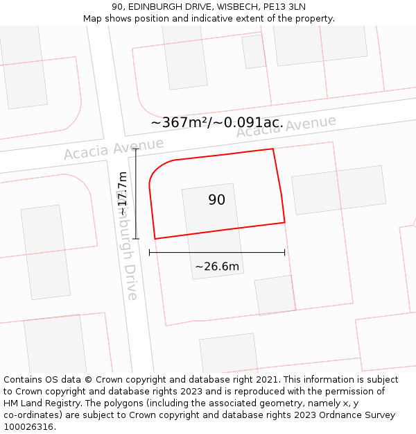 90, EDINBURGH DRIVE, WISBECH, PE13 3LN: Plot and title map