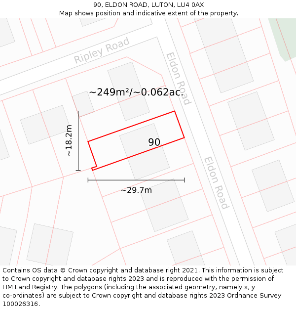 90, ELDON ROAD, LUTON, LU4 0AX: Plot and title map