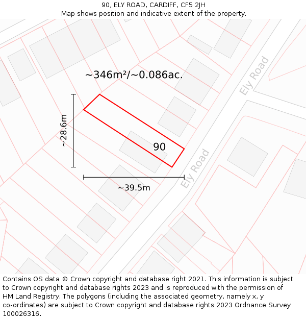 90, ELY ROAD, CARDIFF, CF5 2JH: Plot and title map