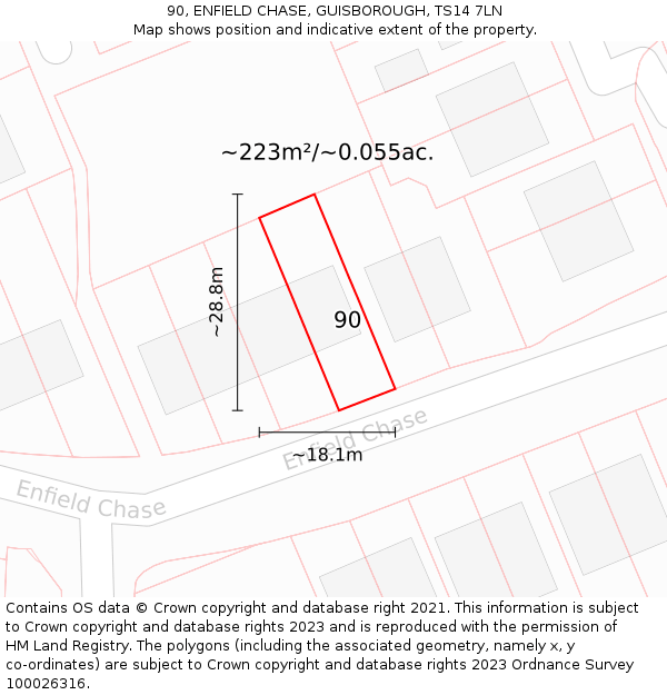 90, ENFIELD CHASE, GUISBOROUGH, TS14 7LN: Plot and title map