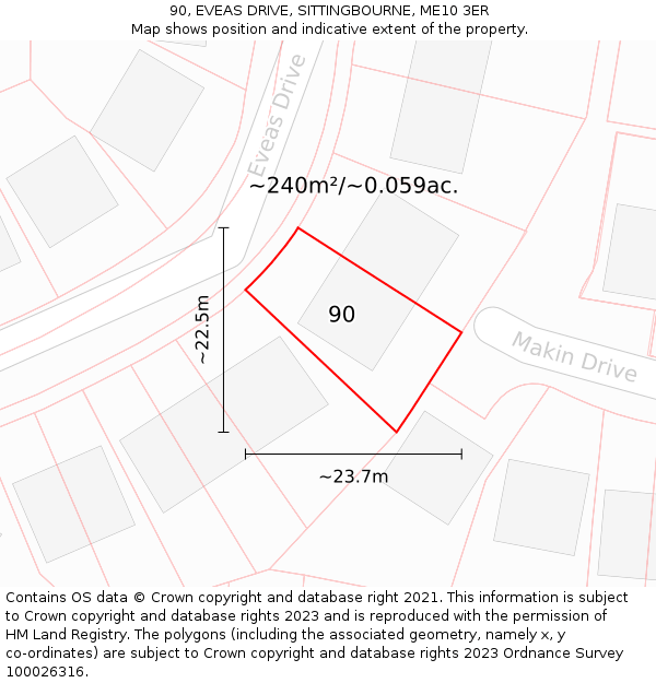 90, EVEAS DRIVE, SITTINGBOURNE, ME10 3ER: Plot and title map
