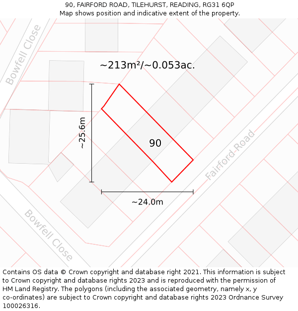 90, FAIRFORD ROAD, TILEHURST, READING, RG31 6QP: Plot and title map