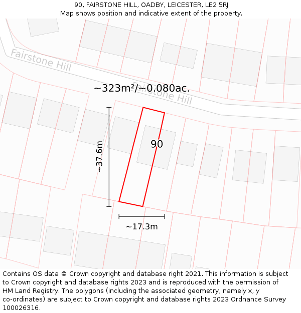 90, FAIRSTONE HILL, OADBY, LEICESTER, LE2 5RJ: Plot and title map