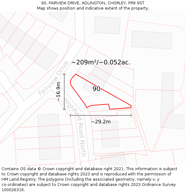 90, FAIRVIEW DRIVE, ADLINGTON, CHORLEY, PR6 9ST: Plot and title map
