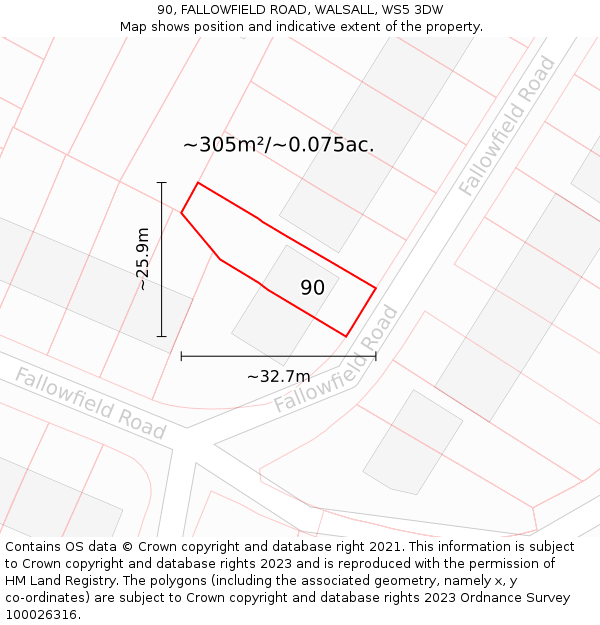 90, FALLOWFIELD ROAD, WALSALL, WS5 3DW: Plot and title map