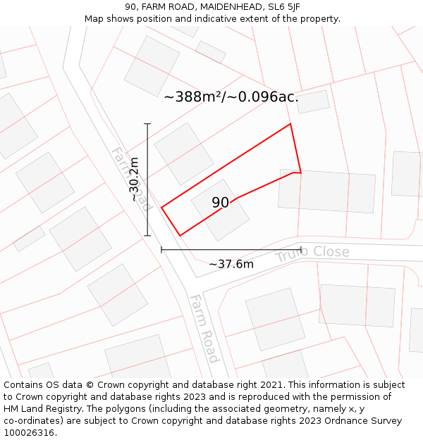 90, FARM ROAD, MAIDENHEAD, SL6 5JF: Plot and title map