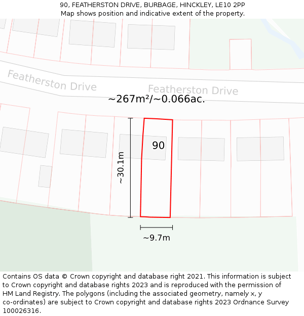 90, FEATHERSTON DRIVE, BURBAGE, HINCKLEY, LE10 2PP: Plot and title map