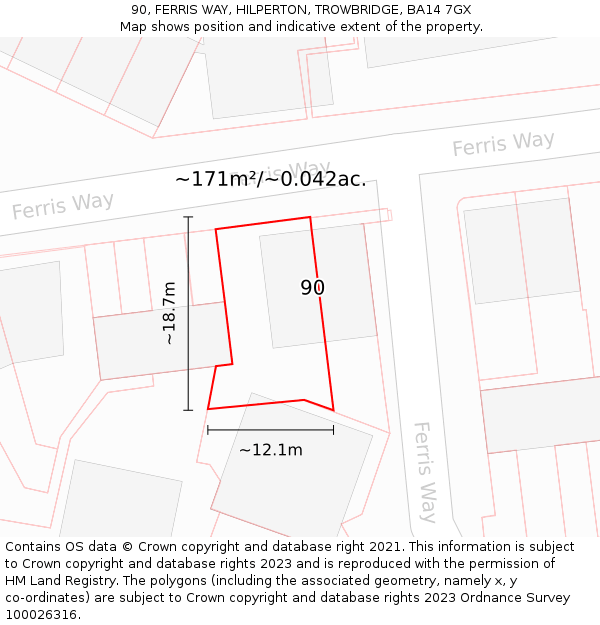 90, FERRIS WAY, HILPERTON, TROWBRIDGE, BA14 7GX: Plot and title map