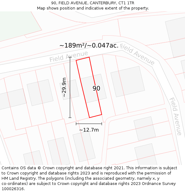 90, FIELD AVENUE, CANTERBURY, CT1 1TR: Plot and title map