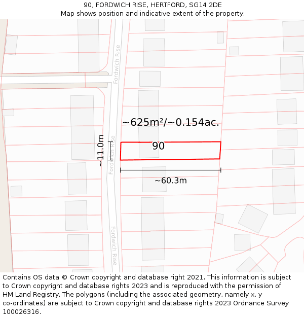 90, FORDWICH RISE, HERTFORD, SG14 2DE: Plot and title map