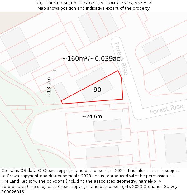 90, FOREST RISE, EAGLESTONE, MILTON KEYNES, MK6 5EX: Plot and title map