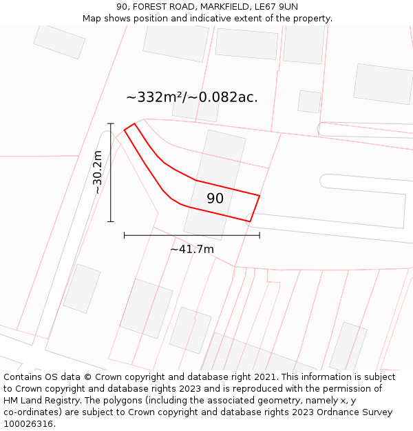 90, FOREST ROAD, MARKFIELD, LE67 9UN: Plot and title map