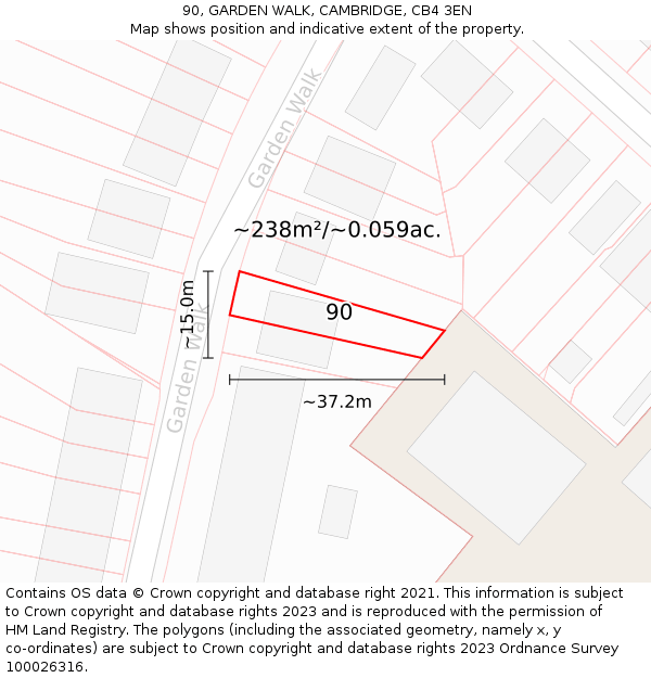 90, GARDEN WALK, CAMBRIDGE, CB4 3EN: Plot and title map