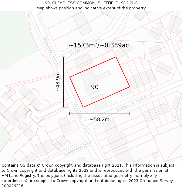 90, GLEADLESS COMMON, SHEFFIELD, S12 2UR: Plot and title map