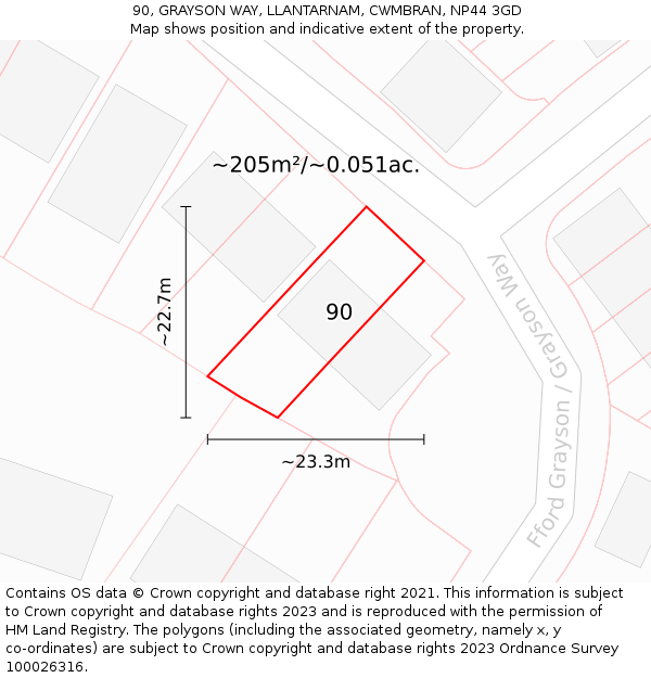 90, GRAYSON WAY, LLANTARNAM, CWMBRAN, NP44 3GD: Plot and title map