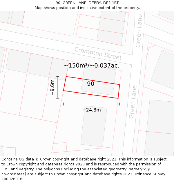 90, GREEN LANE, DERBY, DE1 1RT: Plot and title map