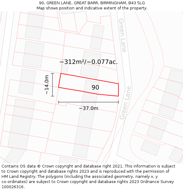 90, GREEN LANE, GREAT BARR, BIRMINGHAM, B43 5LG: Plot and title map