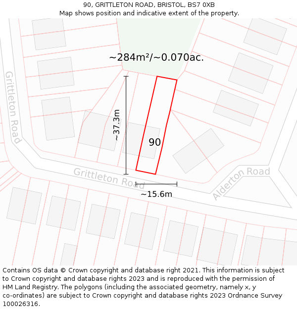 90, GRITTLETON ROAD, BRISTOL, BS7 0XB: Plot and title map