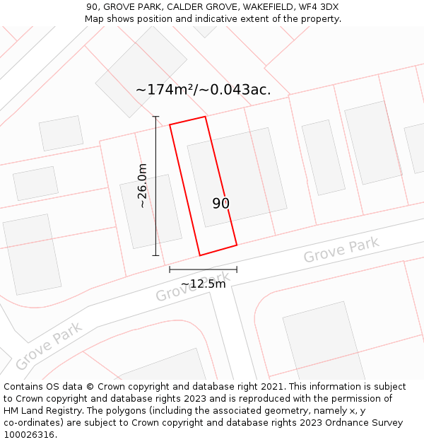 90, GROVE PARK, CALDER GROVE, WAKEFIELD, WF4 3DX: Plot and title map