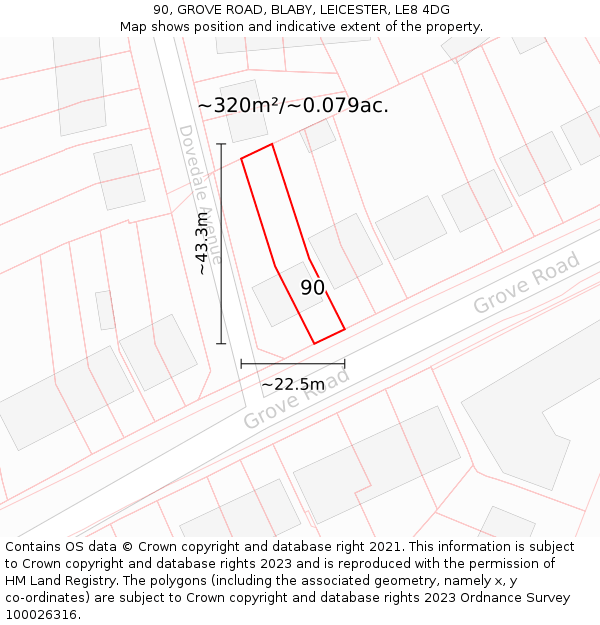 90, GROVE ROAD, BLABY, LEICESTER, LE8 4DG: Plot and title map