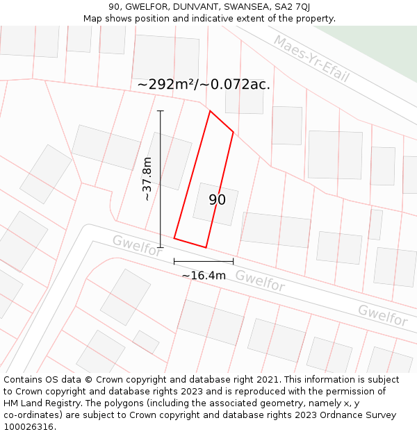 90, GWELFOR, DUNVANT, SWANSEA, SA2 7QJ: Plot and title map