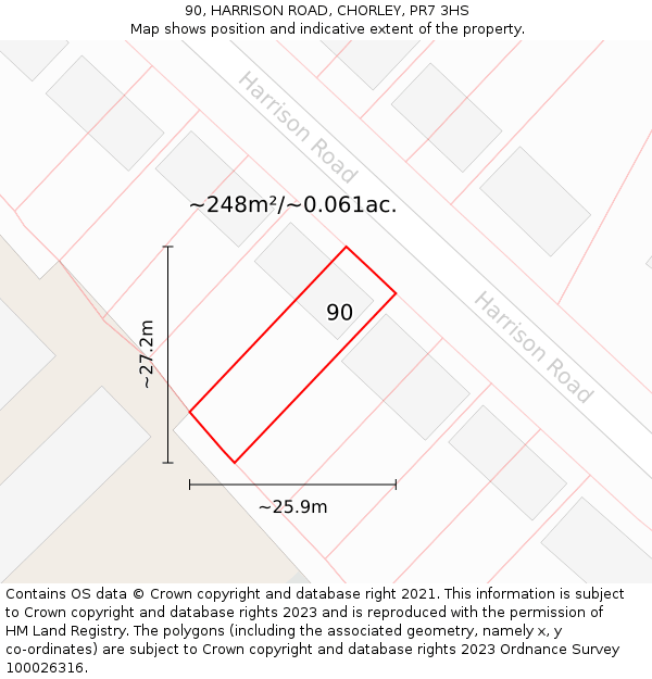 90, HARRISON ROAD, CHORLEY, PR7 3HS: Plot and title map