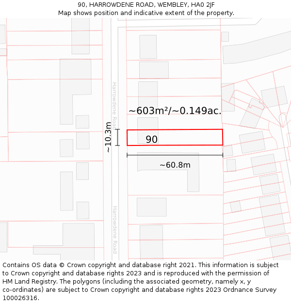 90, HARROWDENE ROAD, WEMBLEY, HA0 2JF: Plot and title map