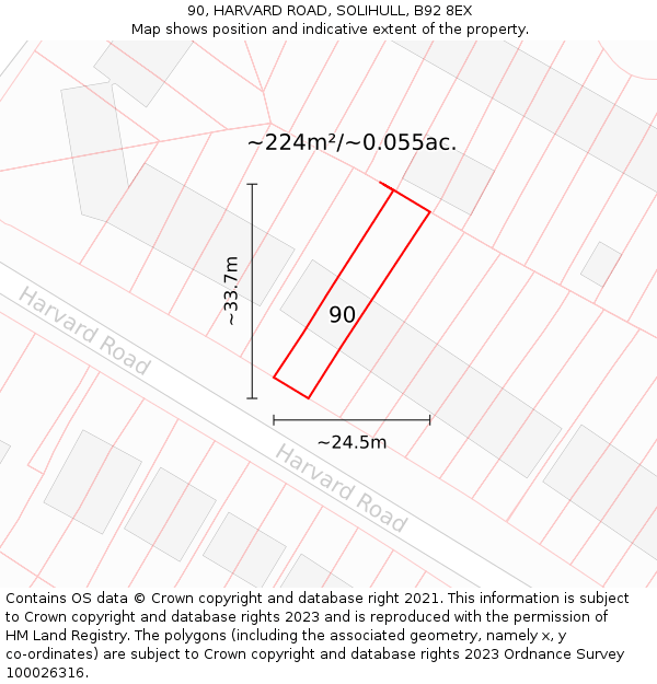 90, HARVARD ROAD, SOLIHULL, B92 8EX: Plot and title map